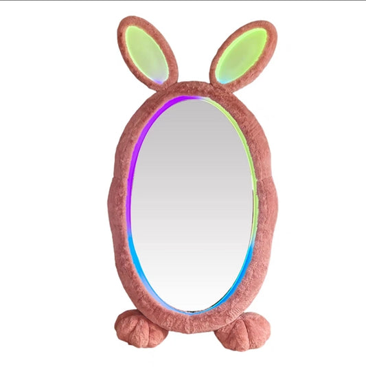 Cute bunny-shaped LED mirror with RGB lighting, full-length