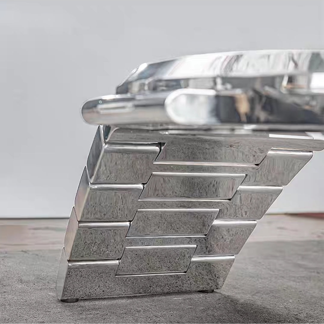 Silver luxury stainless steel coffee table in unique watch shape for modern living rooms