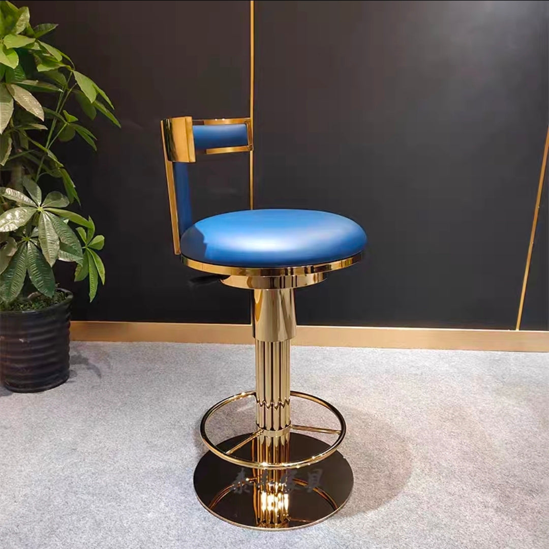 Brass-finish bar stool detail view