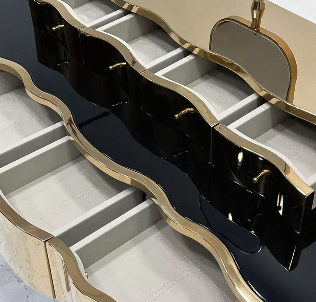 Sculptural Brass Dressing Table| Handcrafted Luxury Bedroom Statement Piece