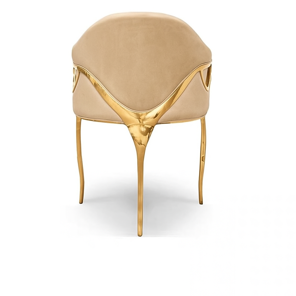Curved brass-framed designer chair, exclusive atelier edition