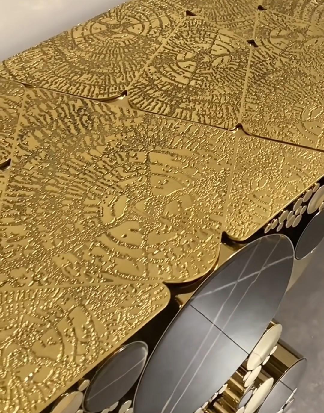 Artisan Circle Cluster Console Table — Stainless Steel & Marble