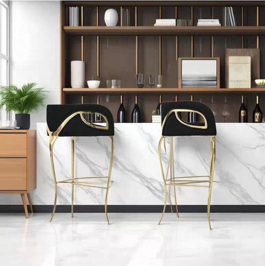 Designer Brass Frame Bar Stool – Black Velvet