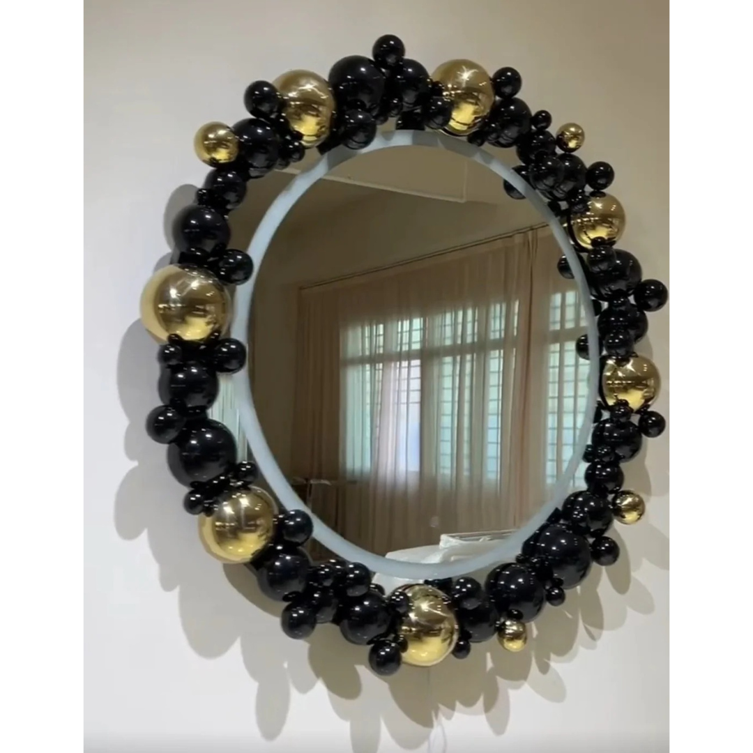 Black & Gold Orb Mirror with Lighting