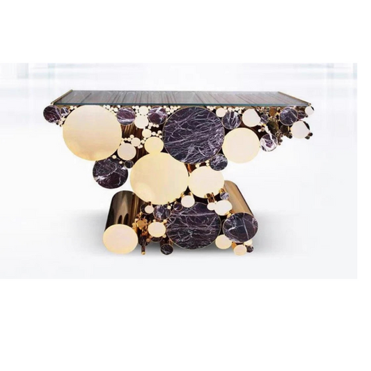 Artisan Circle Cluster Console Table — Stainless Steel & Marble