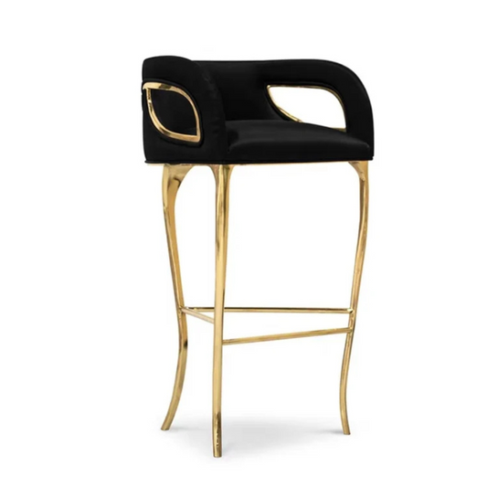 Designer Brass Frame Bar Stool – Black Velvet