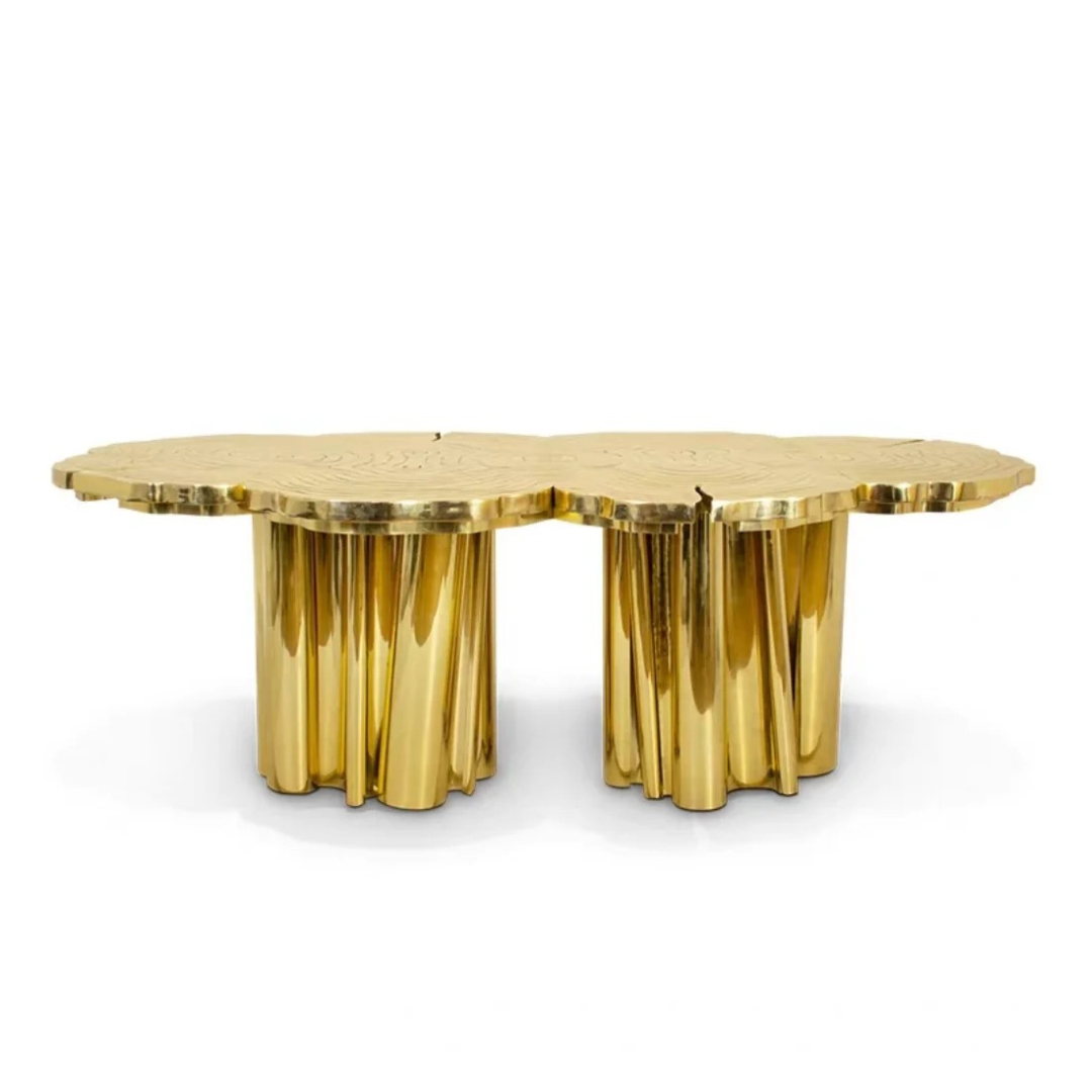 Golden Sculptural Stainless Steel Dining Table
