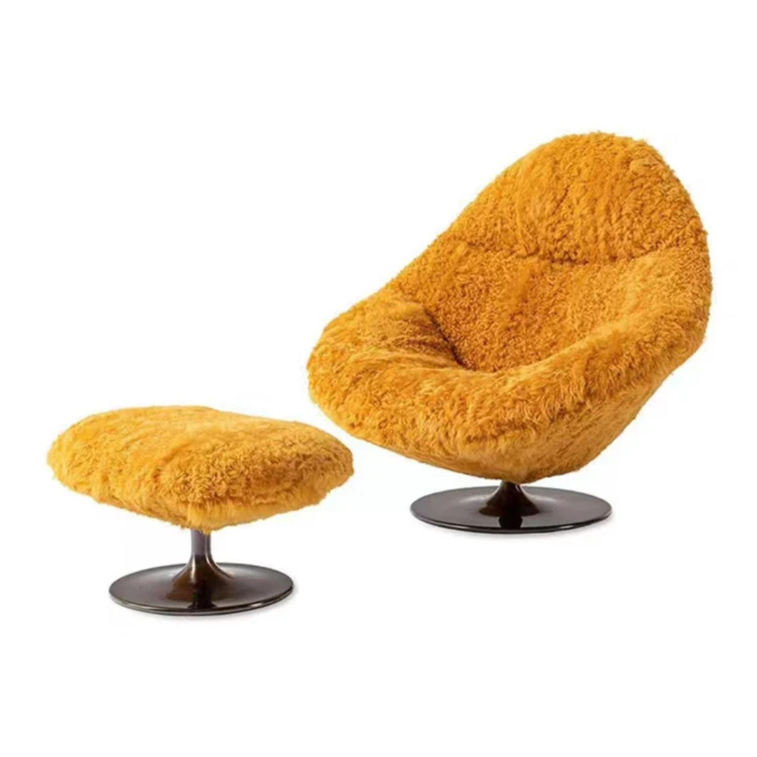 Fluffy Swivel Lounge Chair & Ottoman