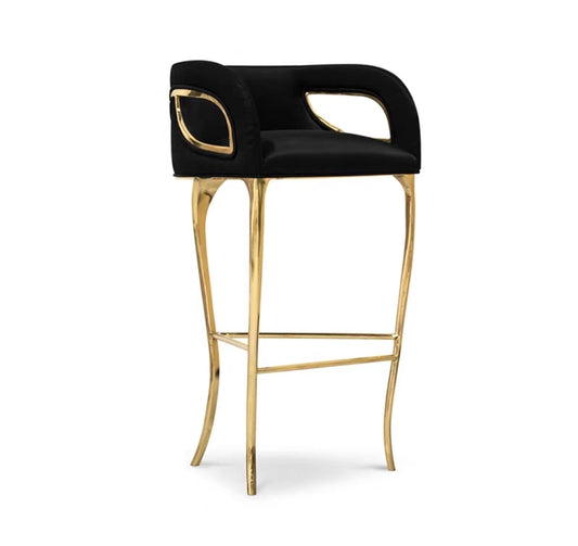 Designer Brass Frame Bar Stool – Black Velvet
