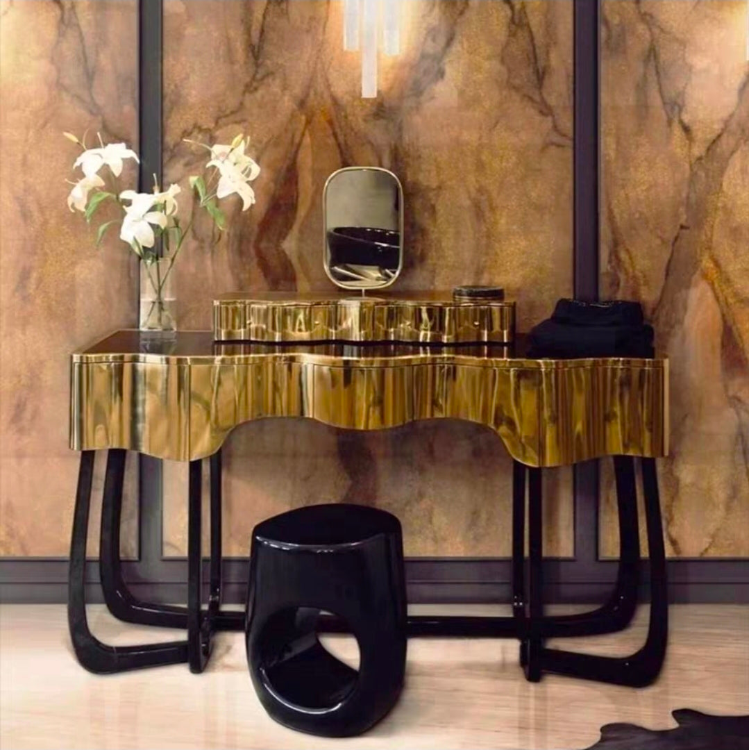Sculptural Brass Dressing Table| Handcrafted Luxury Bedroom Statement Piece