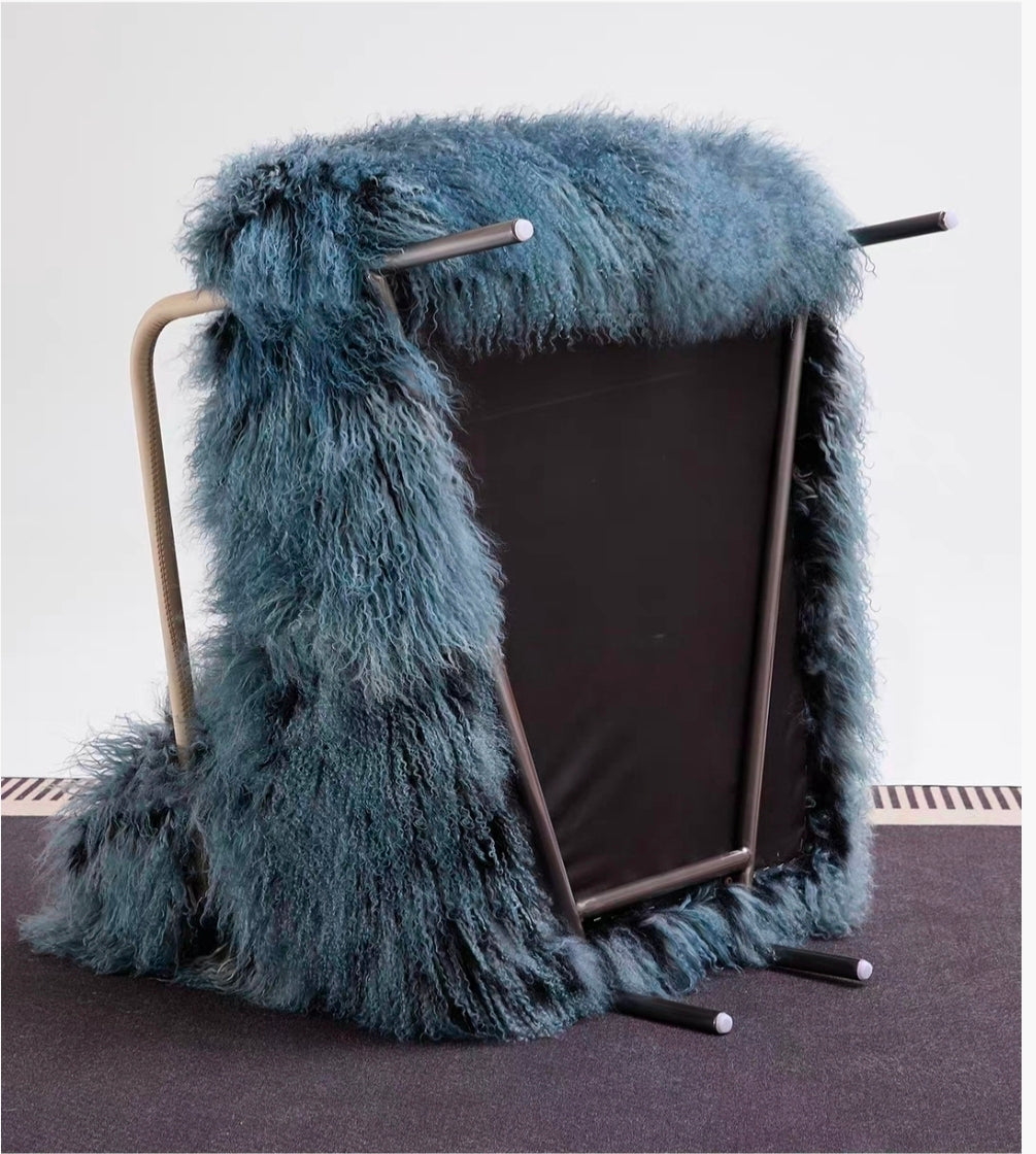 Plush shearling texture on contemporary Italian-style accent chair

