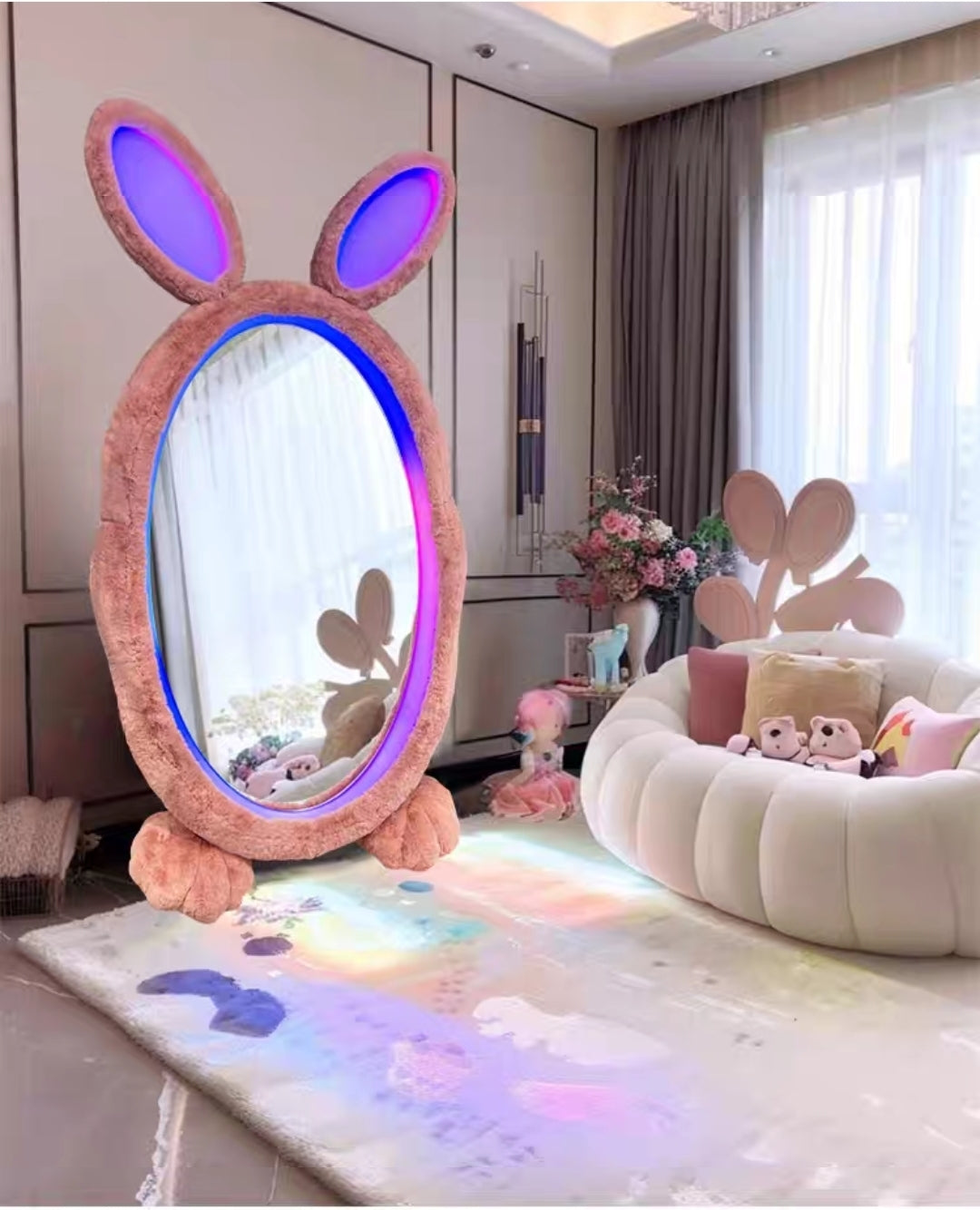 Bunny LED Full-Length Mirror — Kawaii Standing Mirror with RGB Lights