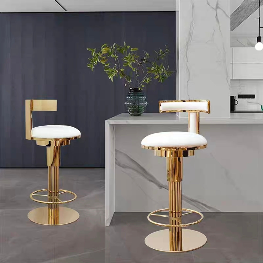 Upholstered brass-finish bar stool studio craftsmanship