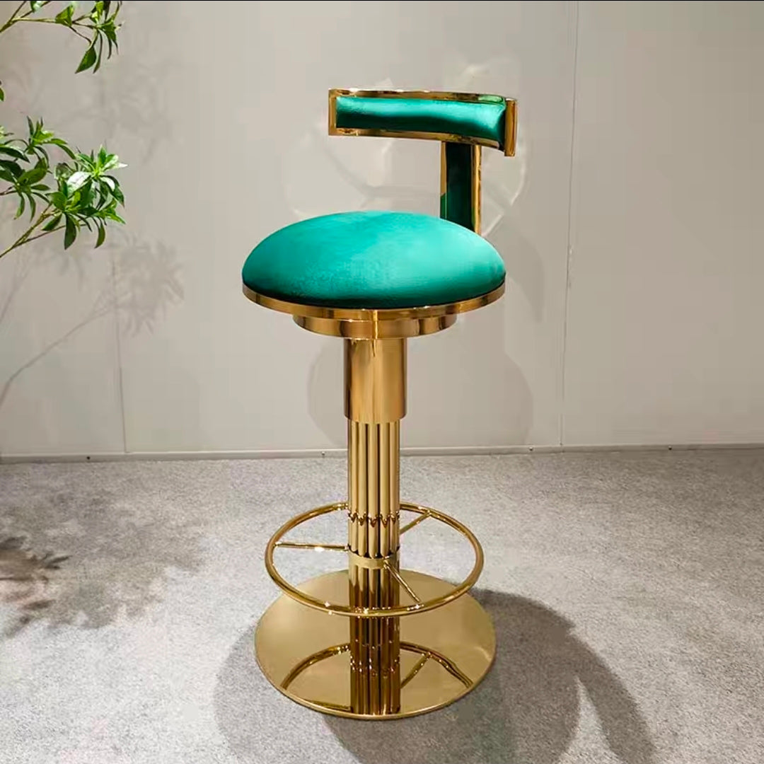 Upholstered brass-finish bar stool studio craftsmanship