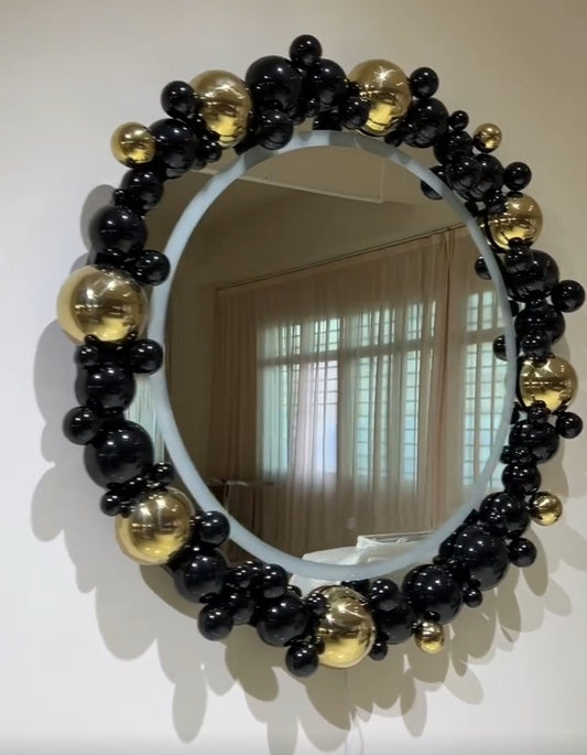 Black & Gold Orb Mirror with Lighting