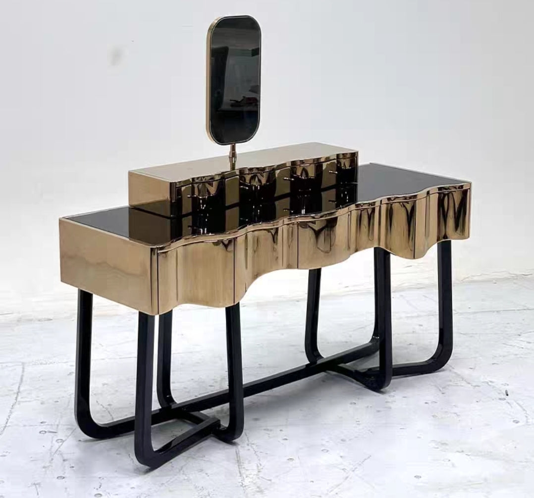 Sculptural Brass Dressing Table| Handcrafted Luxury Bedroom Statement Piece