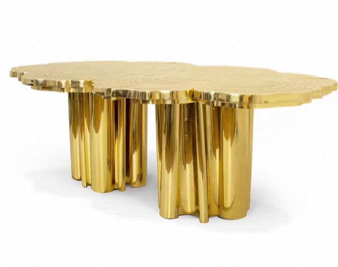 Golden Sculptural Stainless Steel Dining Table