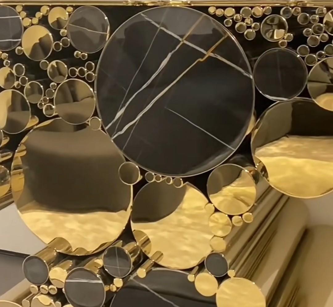 Artisan Circle Cluster Console Table — Stainless Steel & Marble