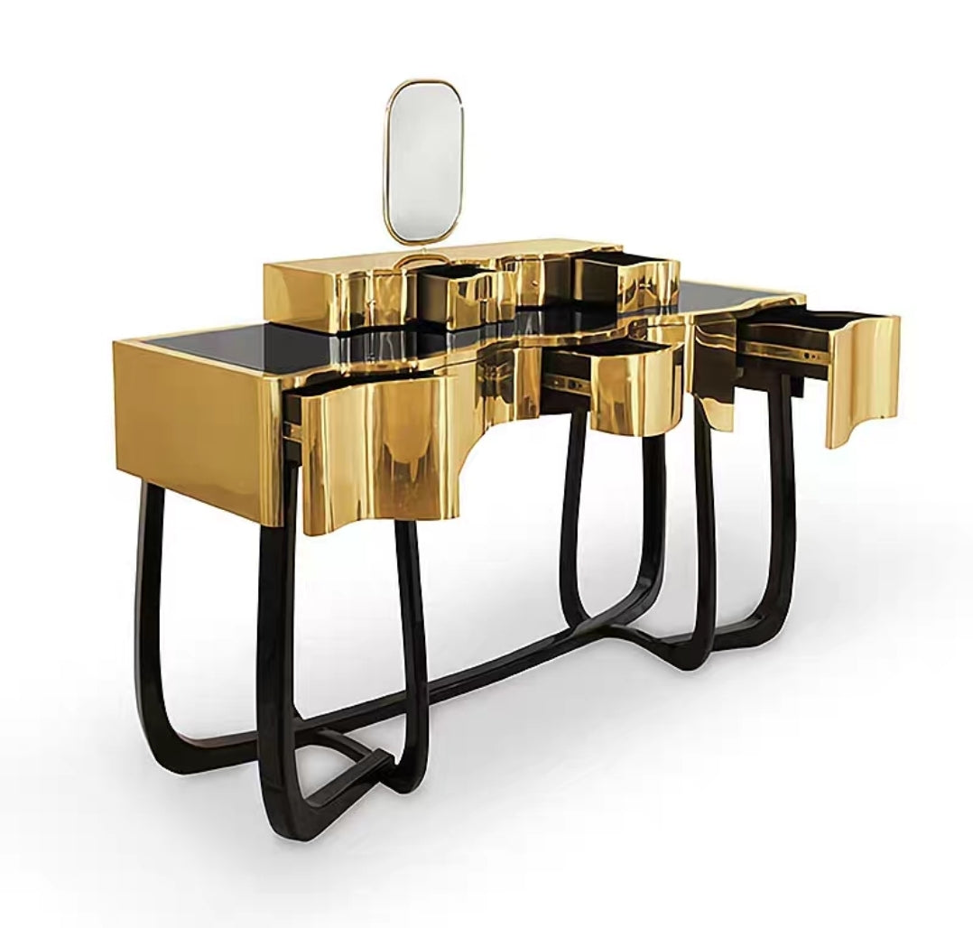 Sculptural Brass Dressing Table| Handcrafted Luxury Bedroom Statement Piece