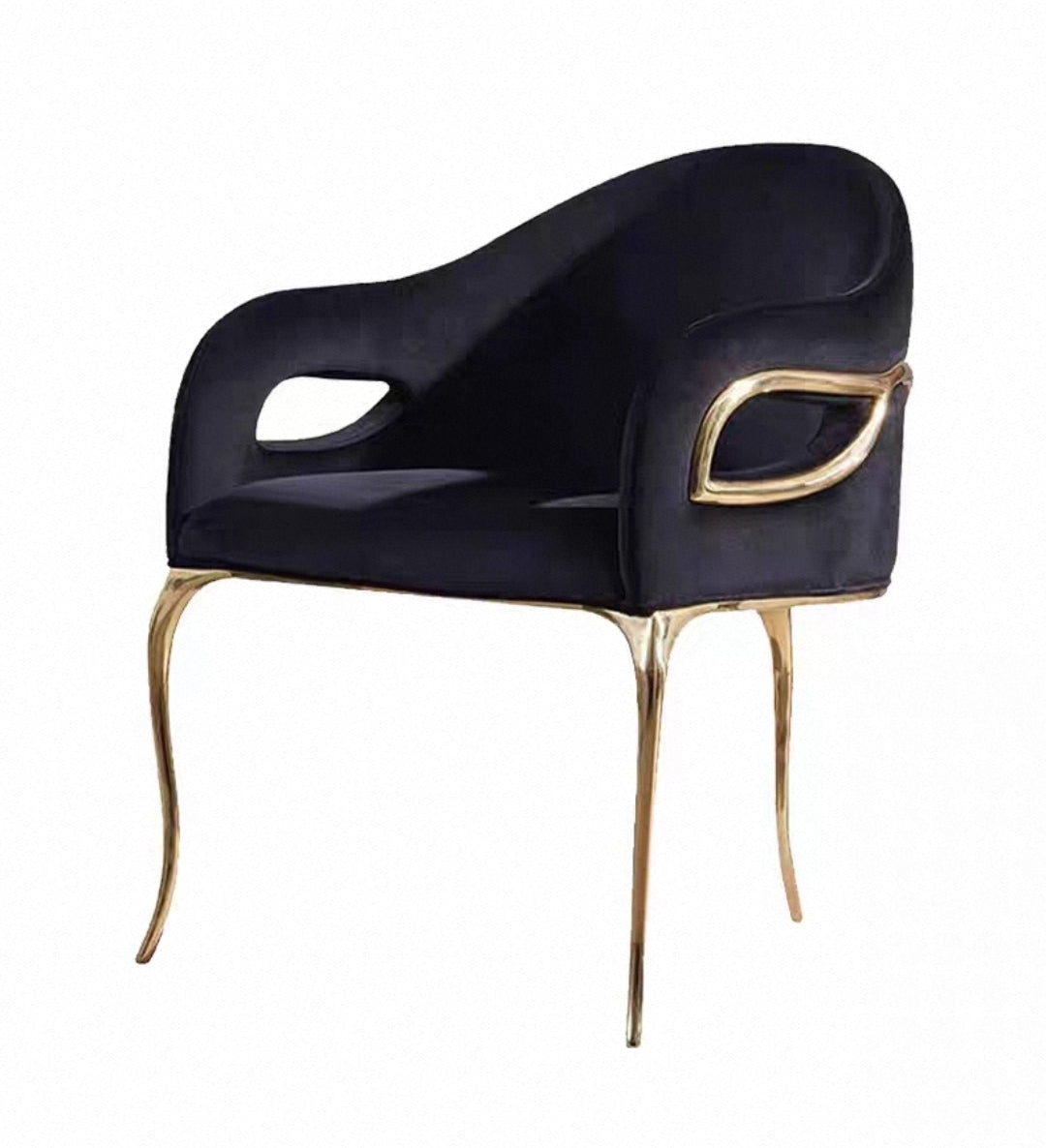 Curved brass-framed designer chair, exclusive atelier edition