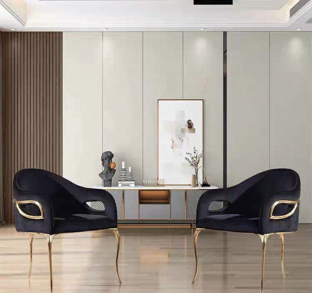 Curved brass-framed designer chair, exclusive atelier edition